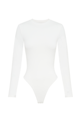 Delilah Long Sleeve Crew Neck Bodysuit - White