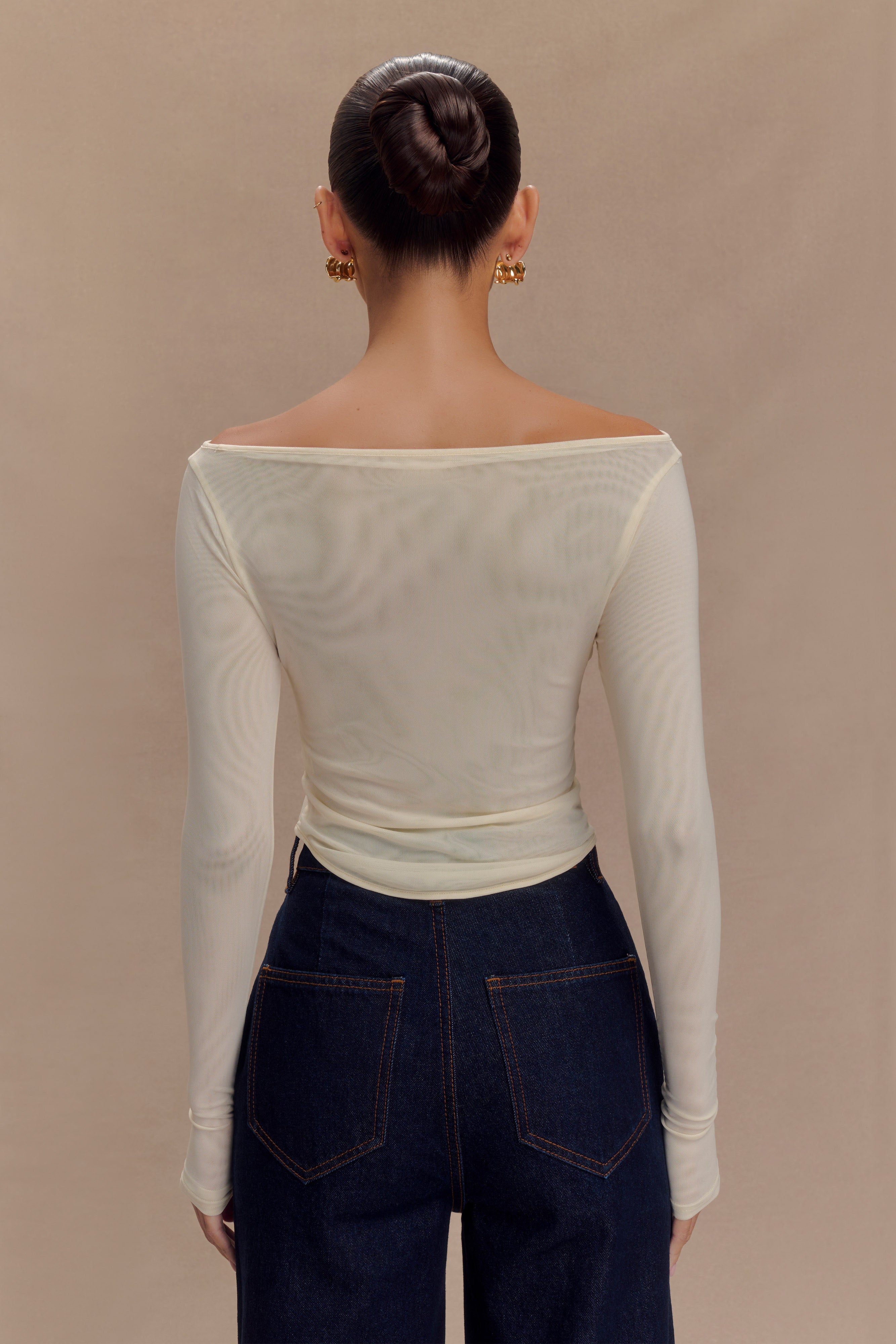 Colette Boat Neck Mesh Top - Ivory