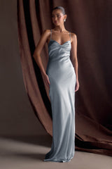 Lilly Sweetheart Satin Maxi Dress - Frosted Blue
