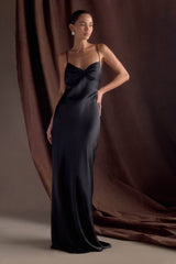 Lilly Sweetheart Satin Maxi Dress - Black