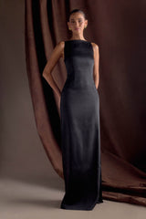 Violet Sleeveless Satin Maxi Dress - Black