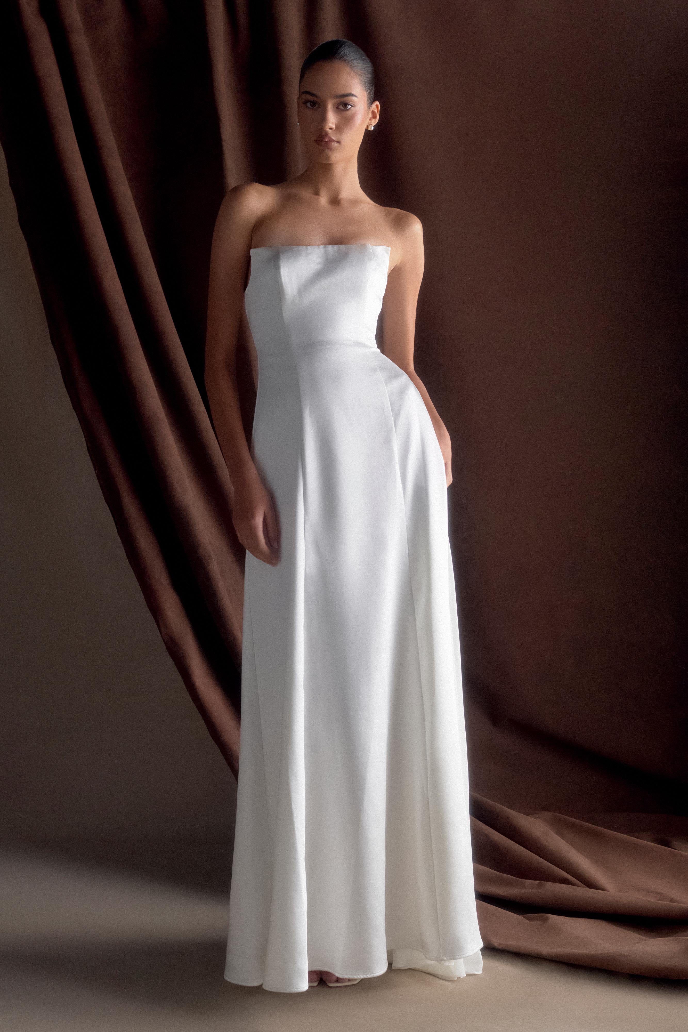 Rosella Satin Strapless Maxi Dress - White