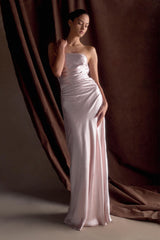 Cedar Strapless Satin Maxi Dress - Soft Pink