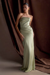 Jasmine Strapless Satin Maxi Dress - Sage