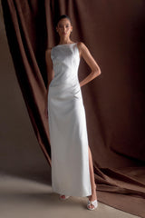 Violet Sleeveless Satin Maxi Dress - White