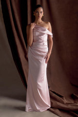 Dalia Off Shoulder Satin Maxi Dress - Soft Pink