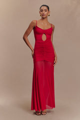 Delaney Slinky And Mesh Maxi Dress - Red