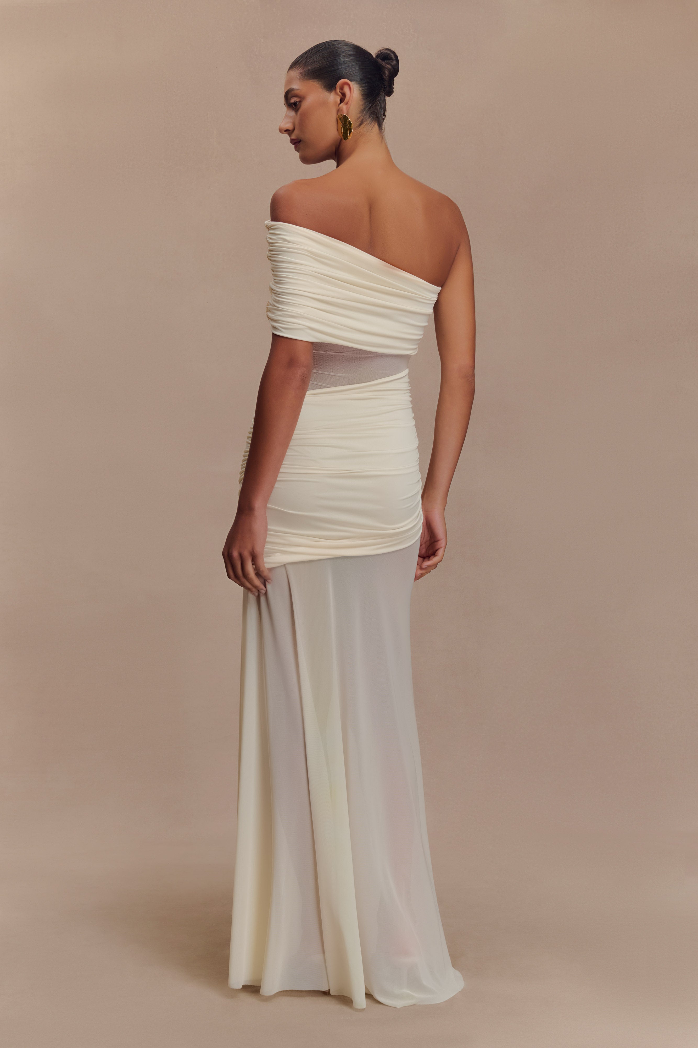 Dallas One Shoulder Mesh Maxi Dress - Ivory