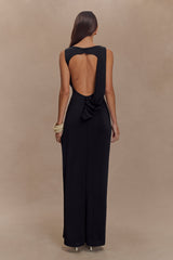 Henley Slinky Drape Maxi Dress - Black
