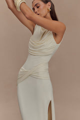 Henley Slinky Drape Maxi Dress - Ivory