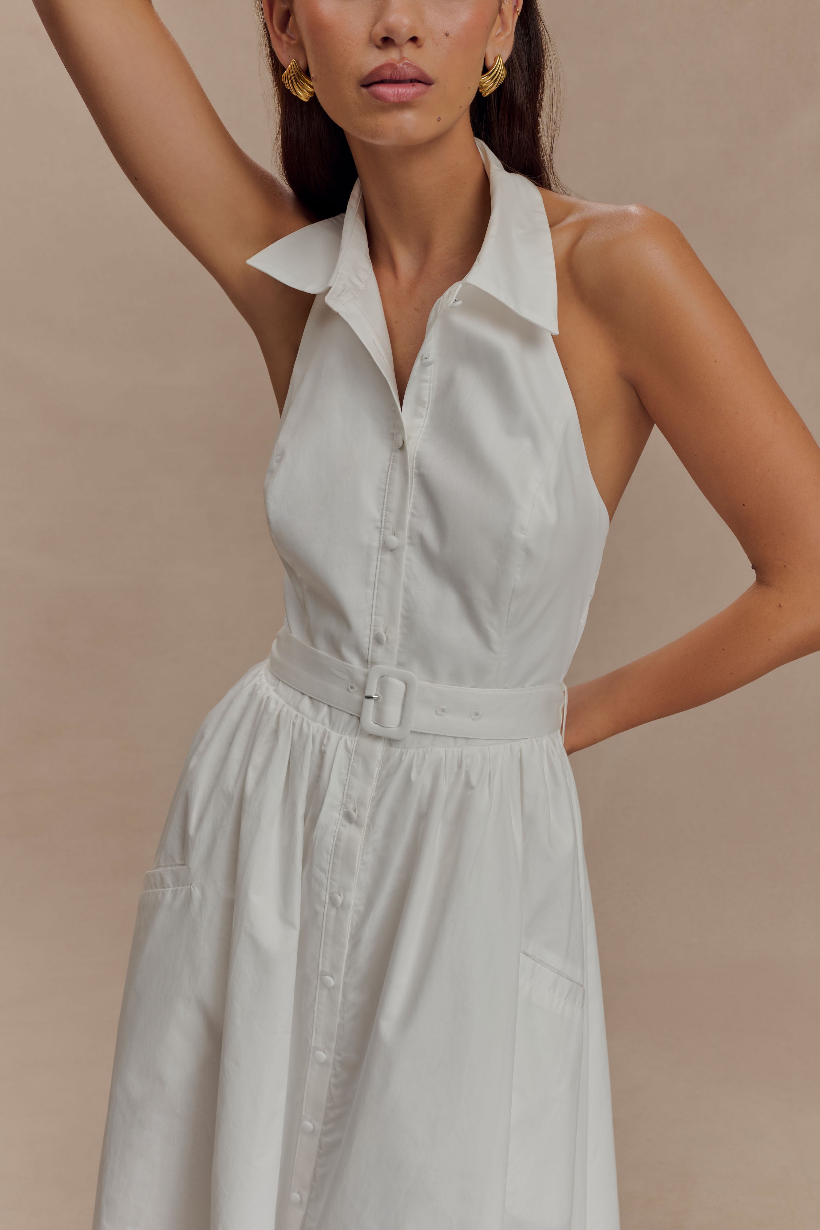 Cindy Collared Midi Dress - White