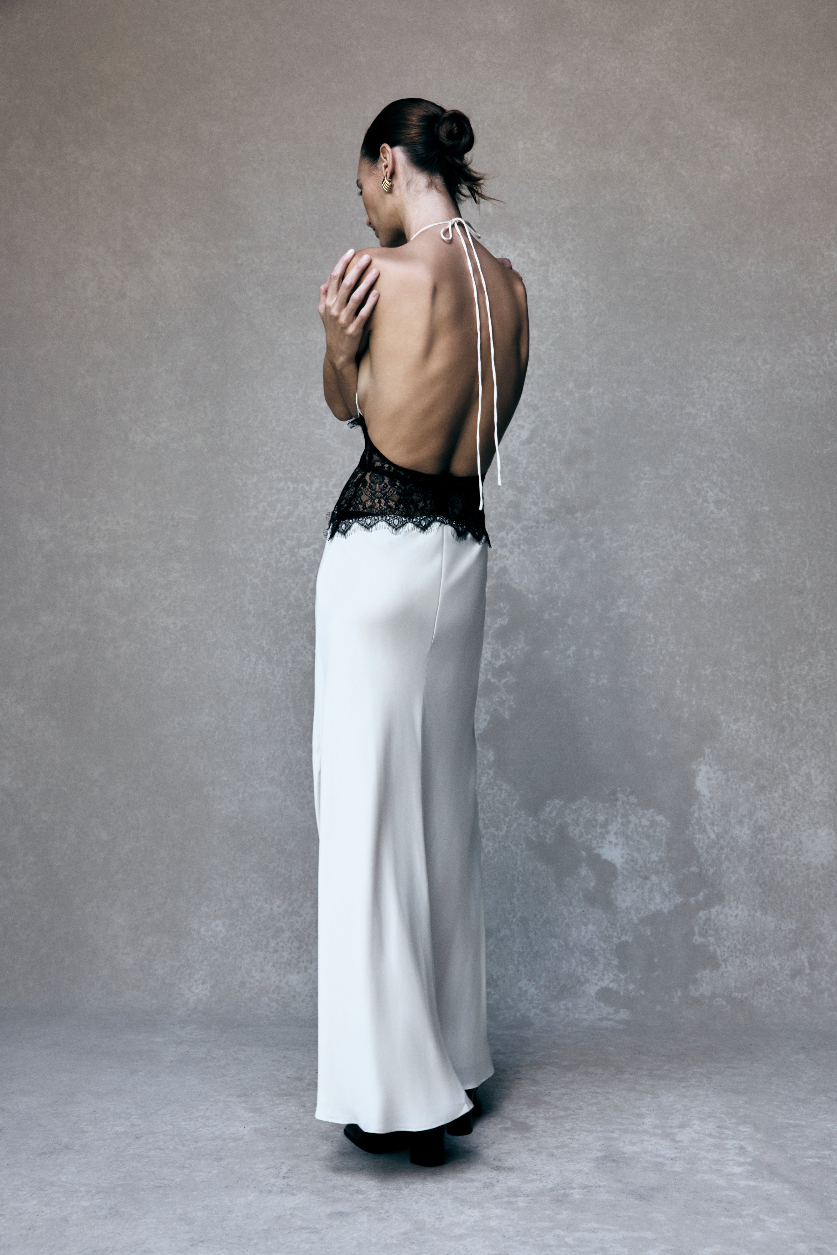 Dinah Lace And Satin Maxi Dress - Black/Ivory