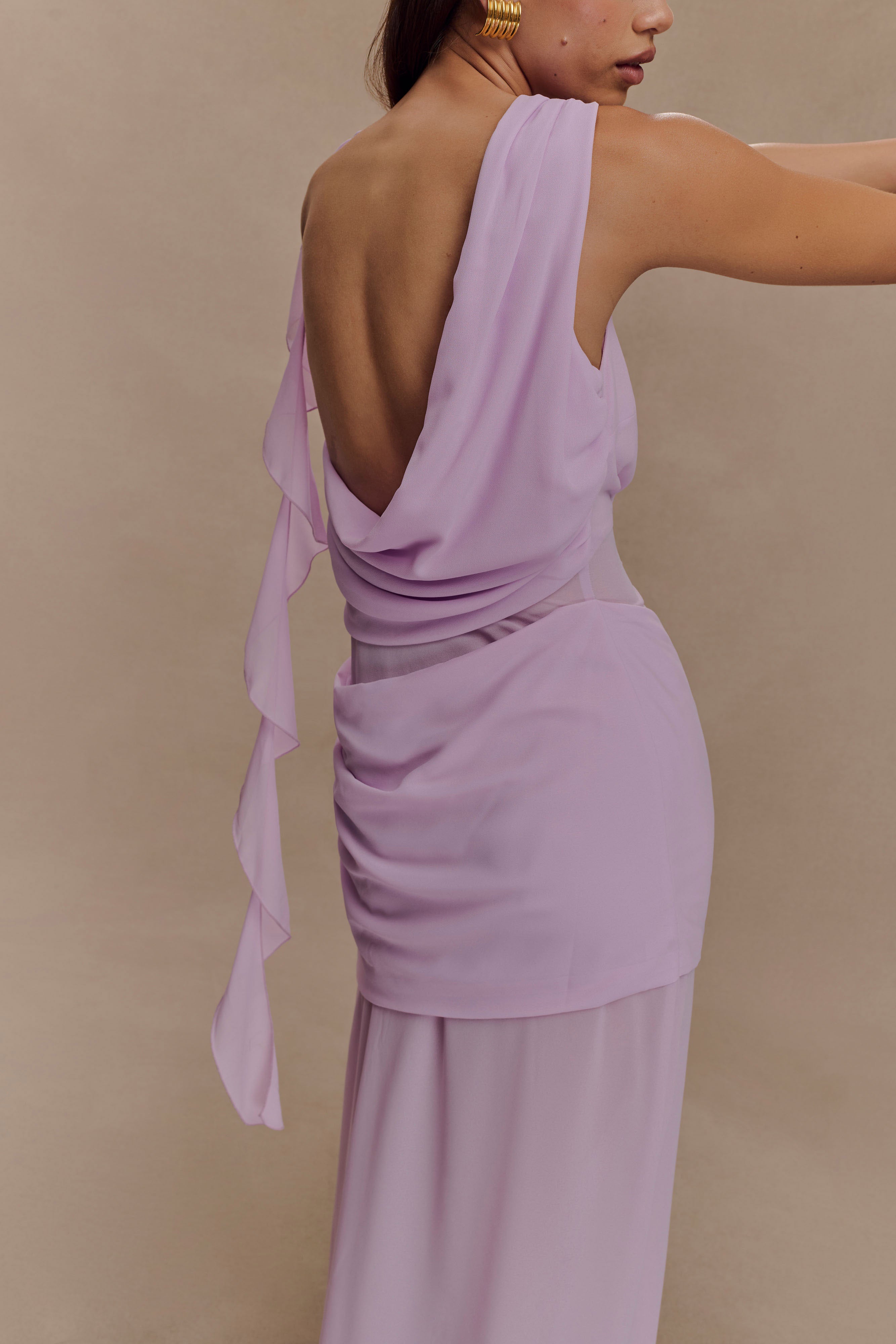 Daria Draped Chiffon Maxi Dress - Light Lilac