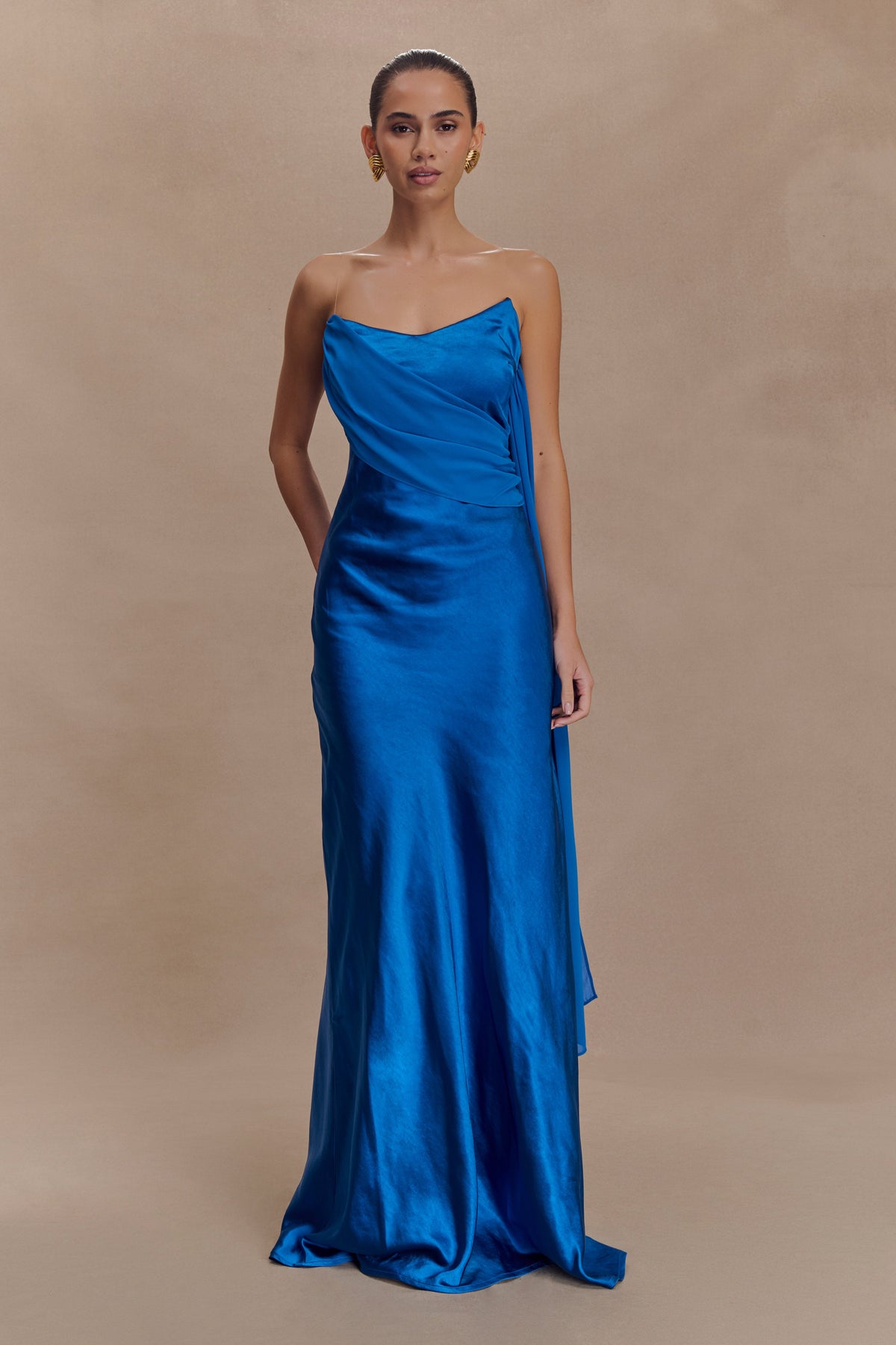 Carah Satin And Chiffon Maxi Dress - Cobalt