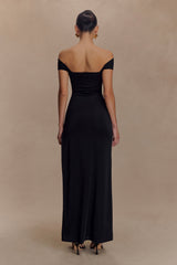 Aurora Slinky And Mesh Split Maxi Dress - Black