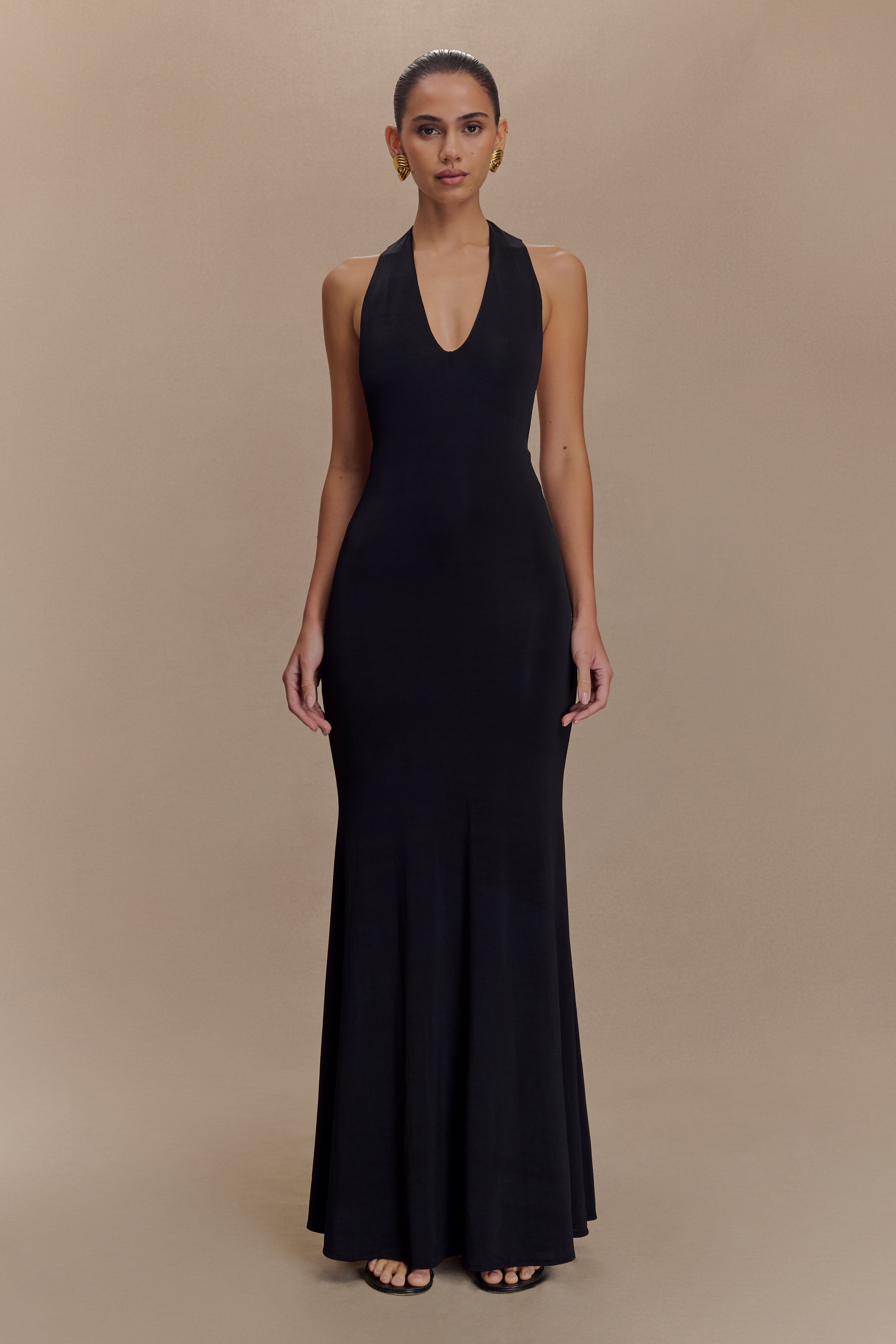 Elke Slinky V Neck Maxi Dress - Black