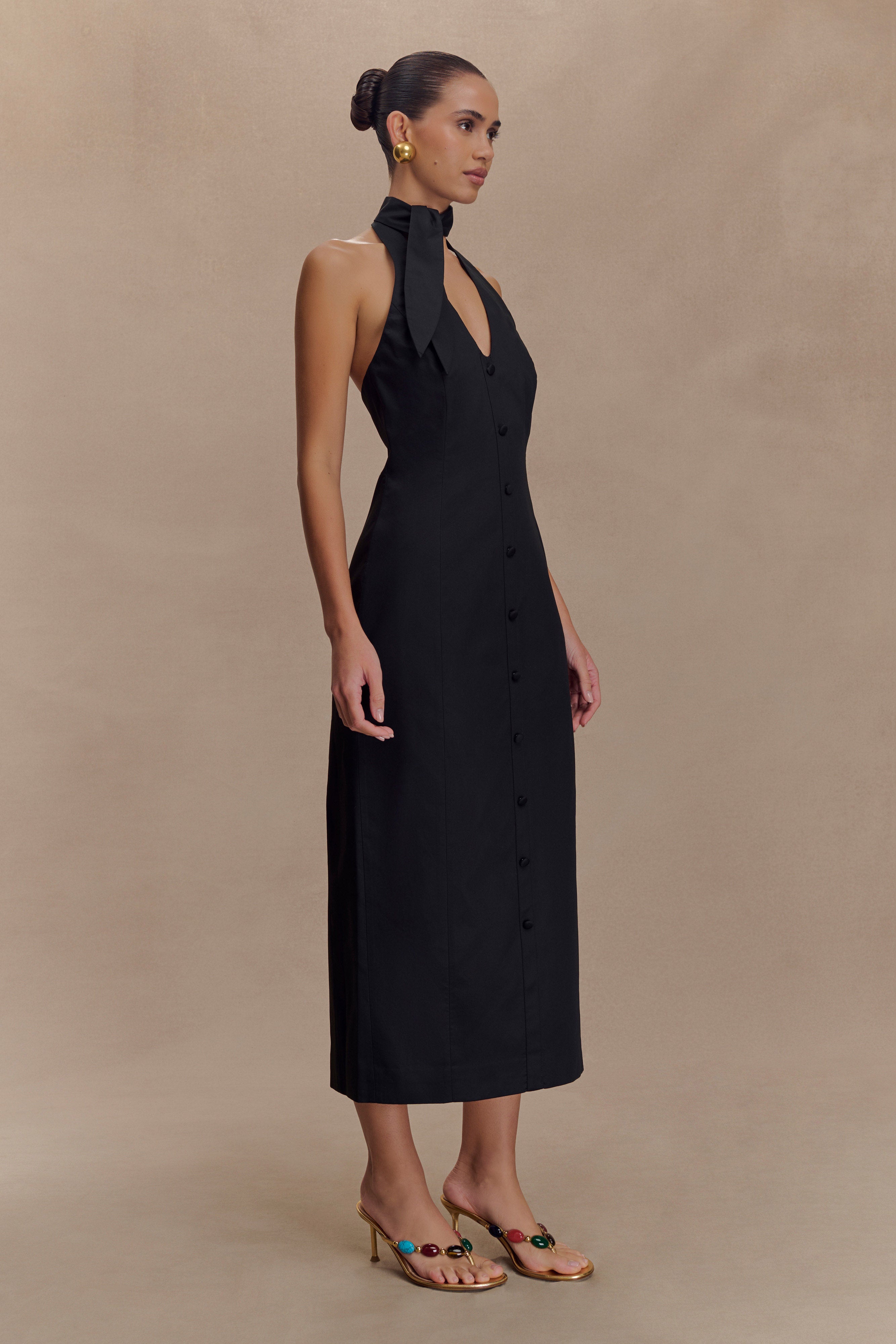 Simona Halter Neck Midi Dress - Black