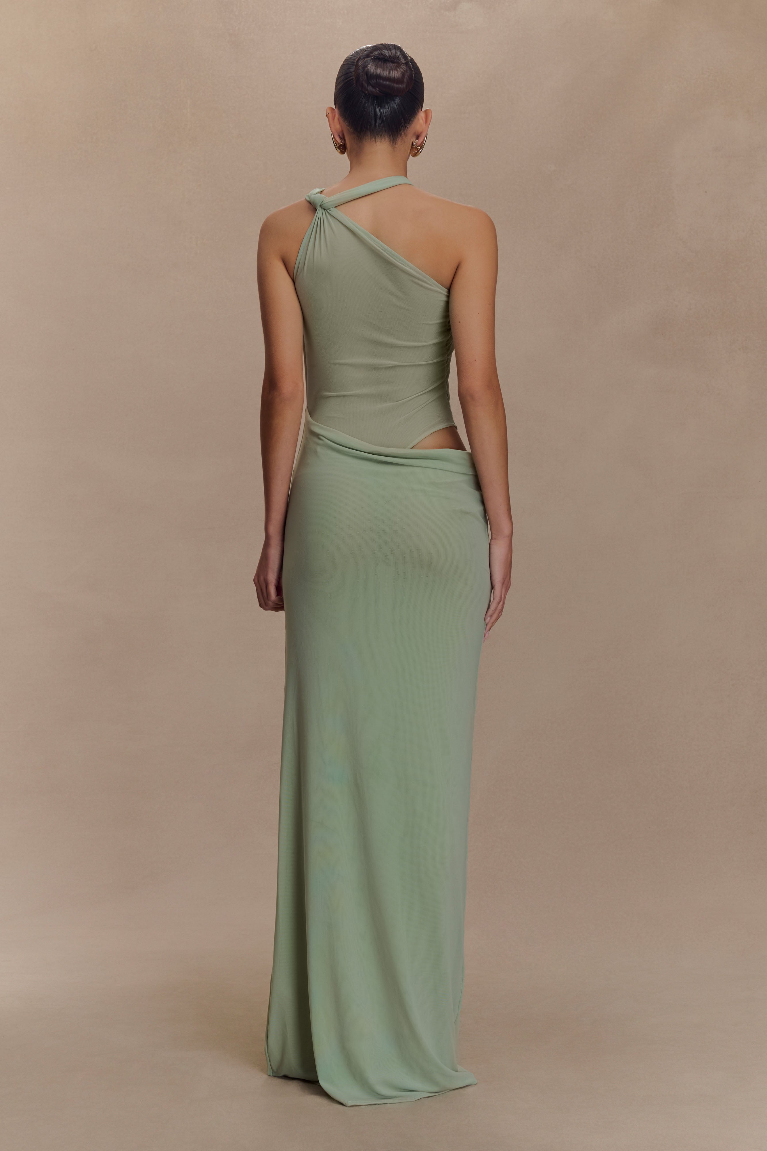 Edwina Knotted Mesh Maxi Dress - Sage