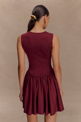 Sharon Scuba Jersey Mini Dress - Wine