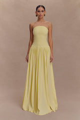 Maureen Cotton Shirring Maxi Dress - Lemon