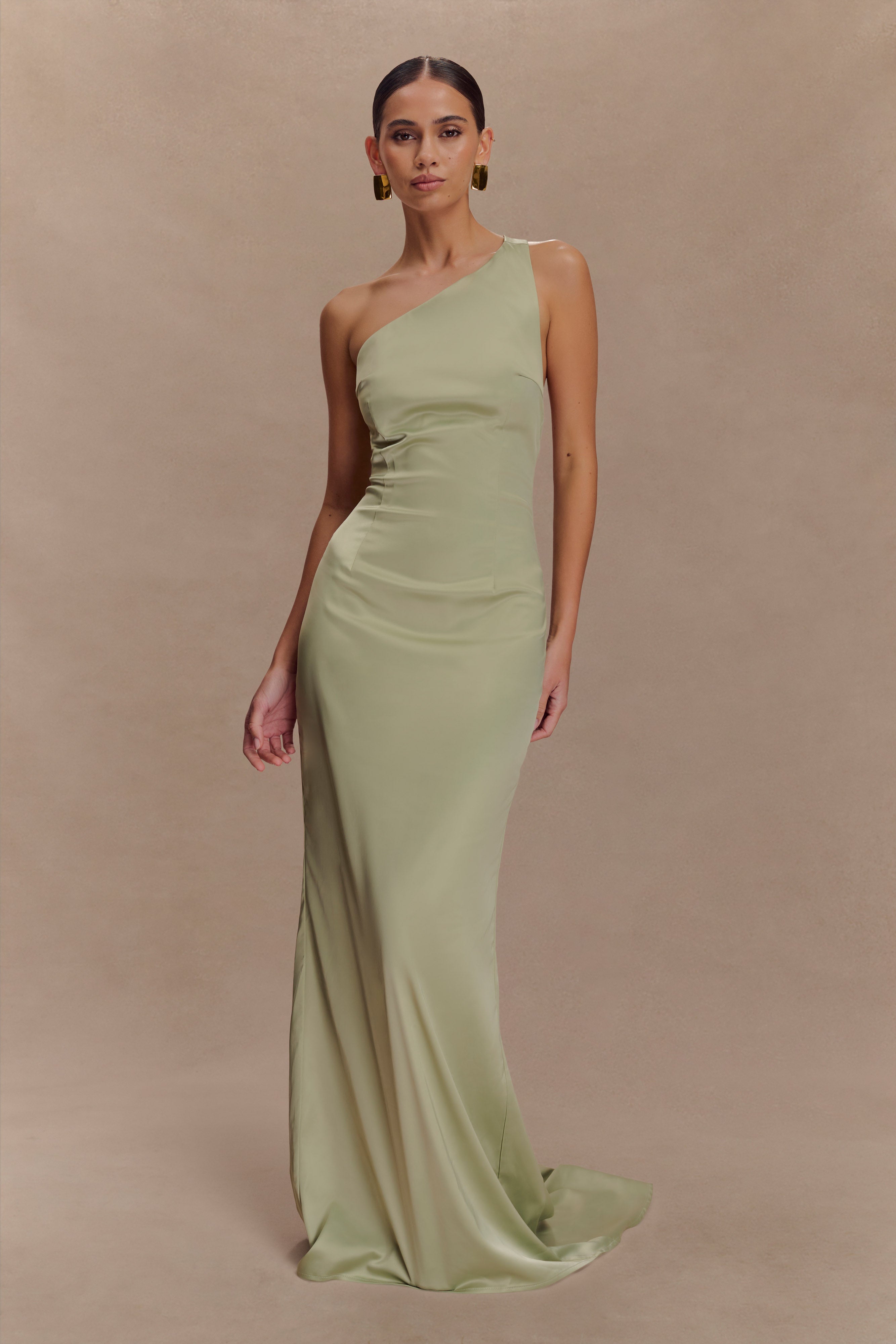 Harper One Shoulder Gown - Sage