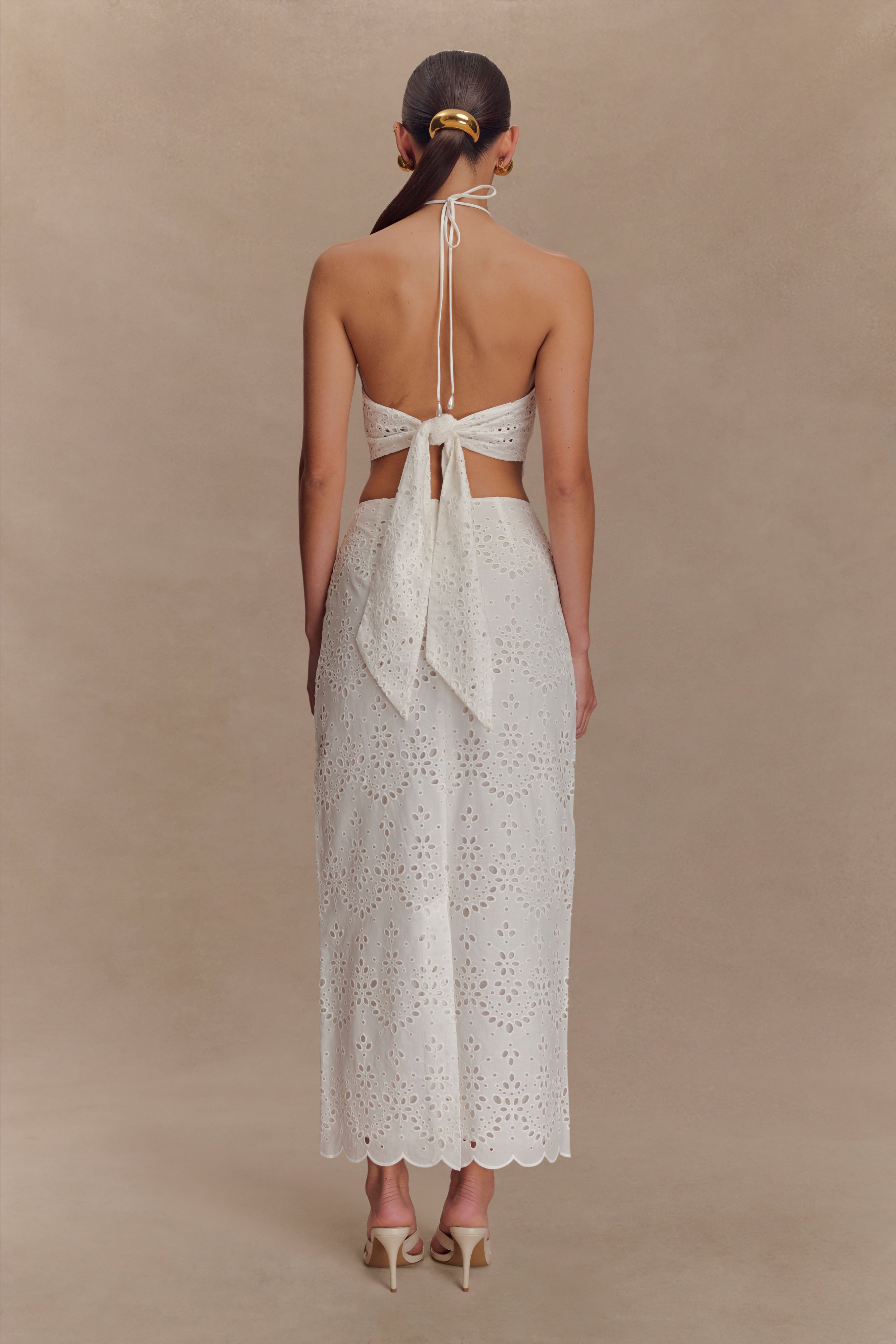 Kensley Broderie Halter Top - White