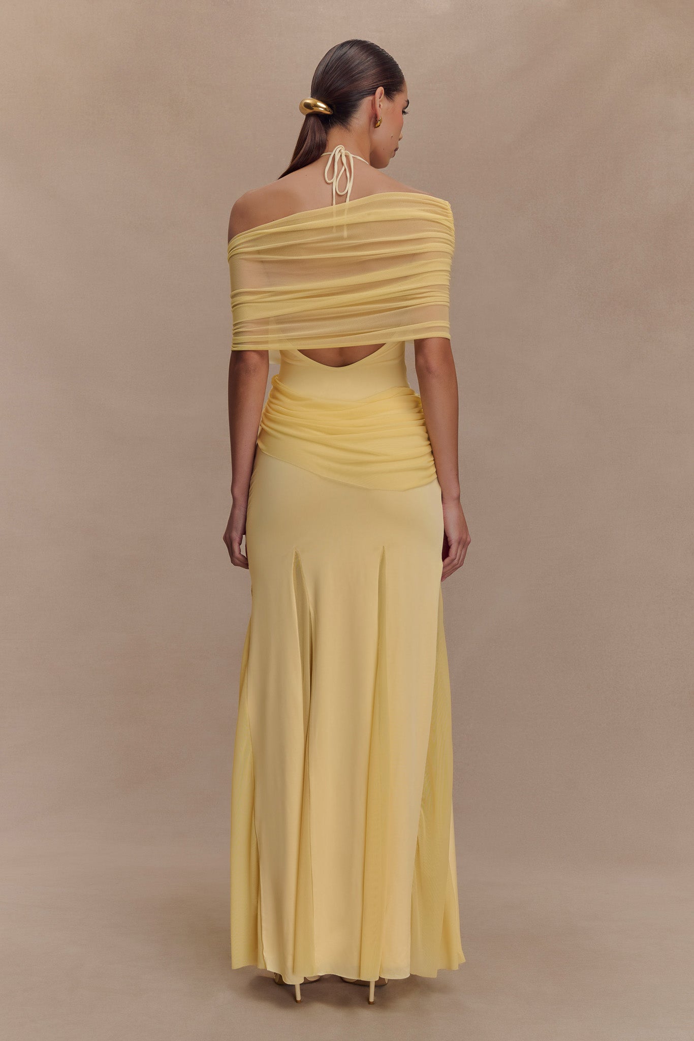 Gabrielle Slinky And Mesh Maxi Dress - Lemon