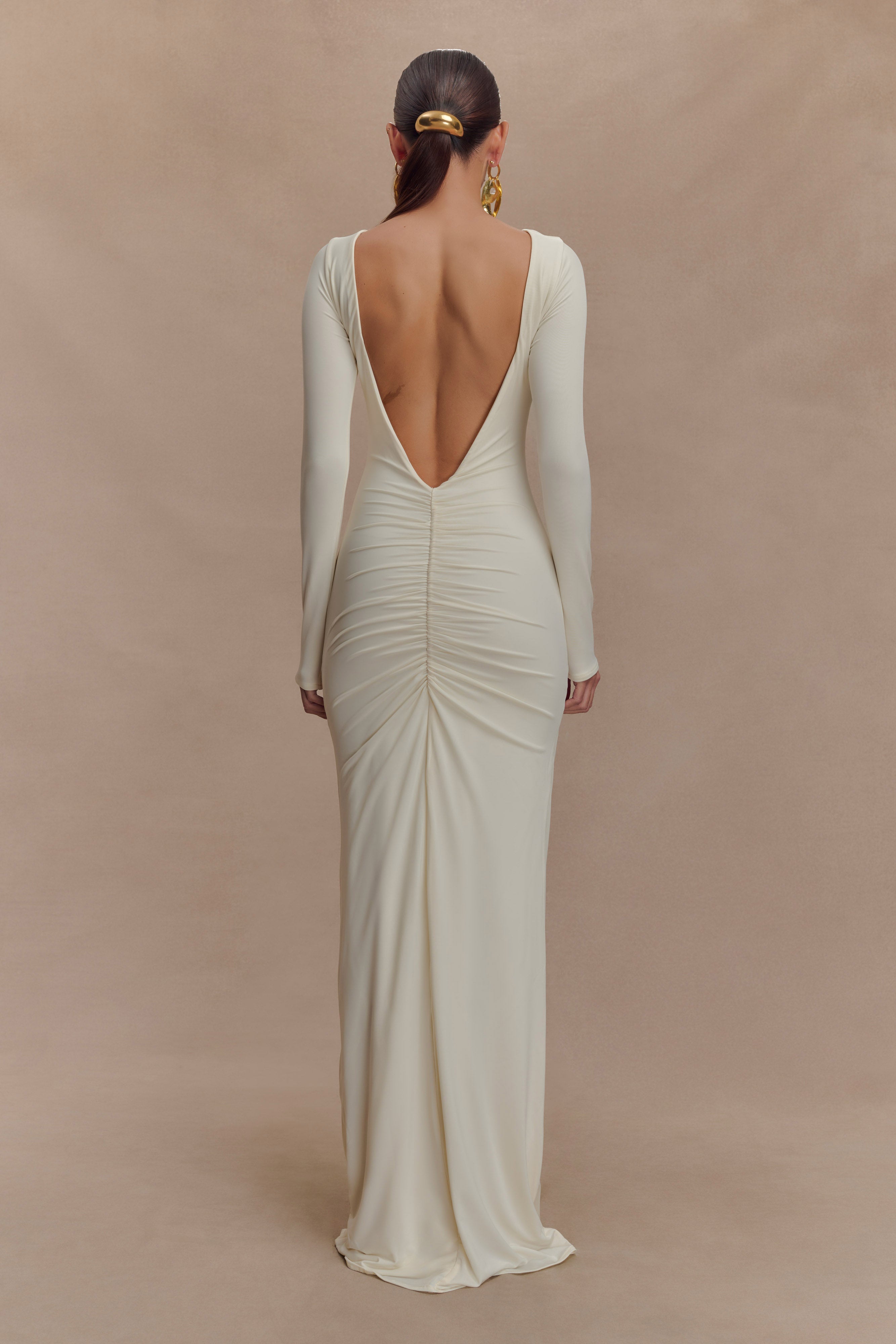 Louisa Long Sleeve Slinky Maxi Dress - Ivory