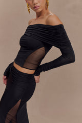Judy Slinky And Mesh Off Shoulder Top - Black