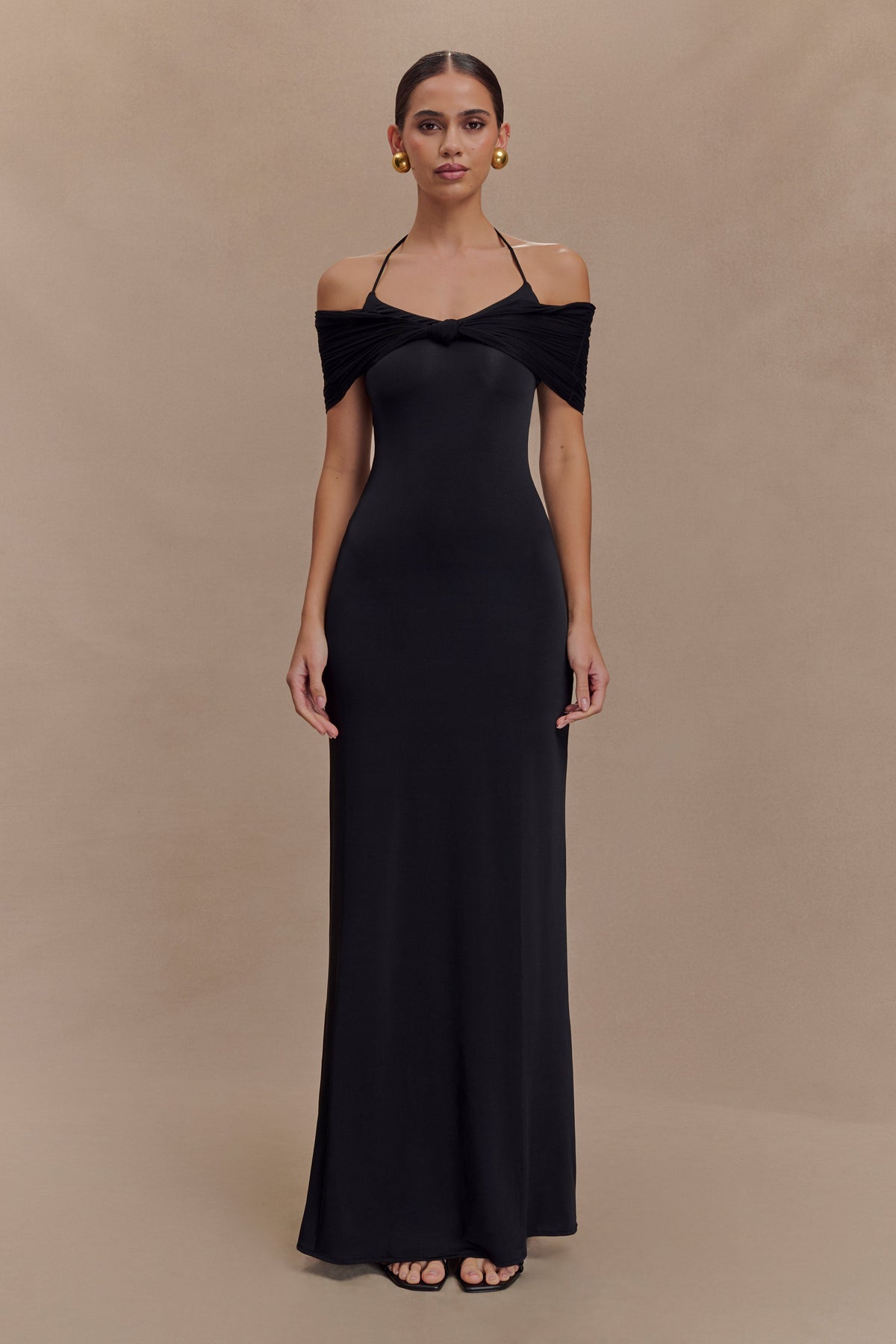 Bernadina Mesh And Slinky Halter Maxi Dress - Black