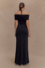 Bernadina Mesh And Slinky Halter Maxi Dress - Black