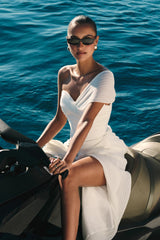 Tamara Shirred Chiffon Midi Dress - White