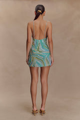 Eloise Hand Beaded Mini Dress - Blue Swirl Print