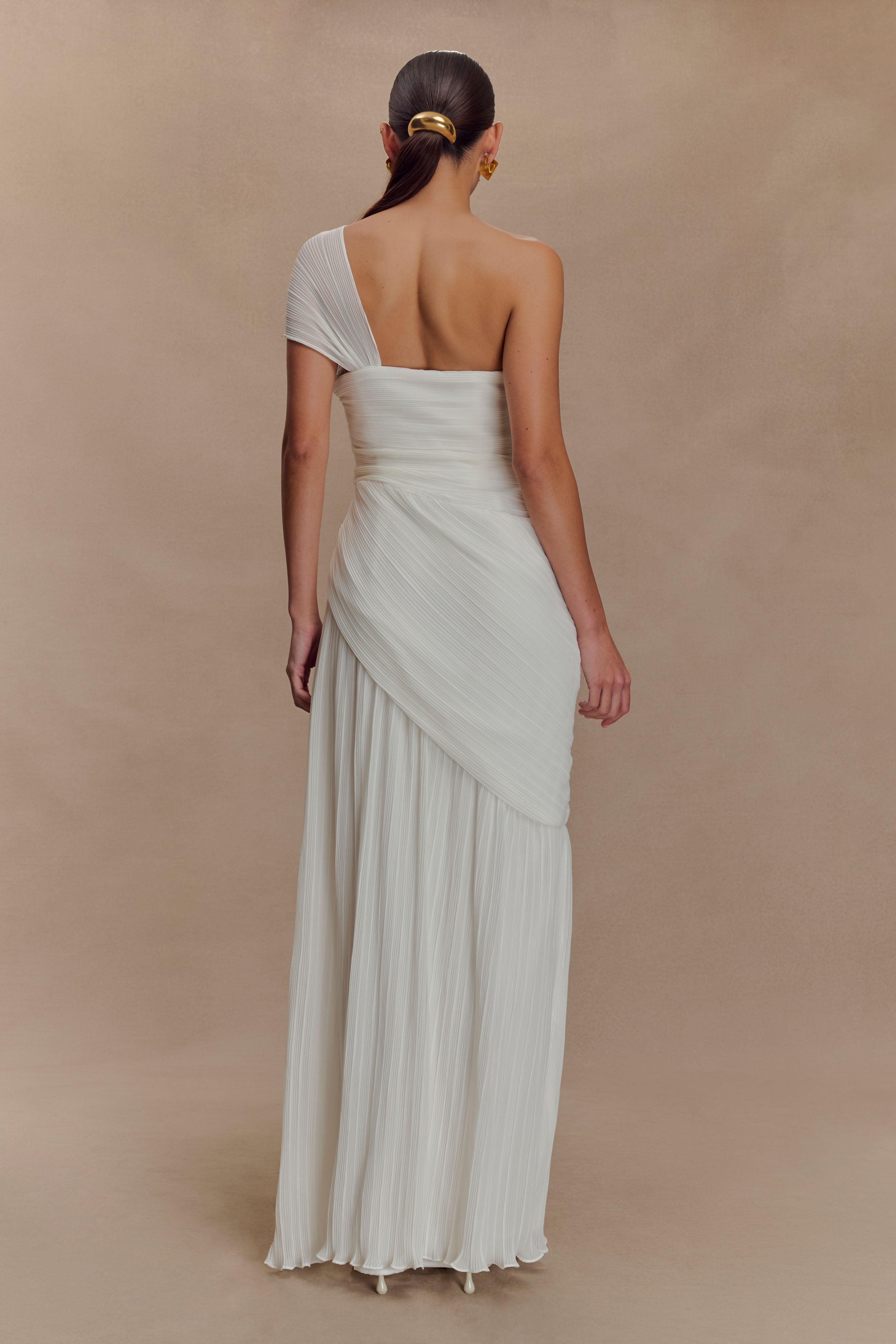 Tamara Shirred Chiffon Midi Dress - White