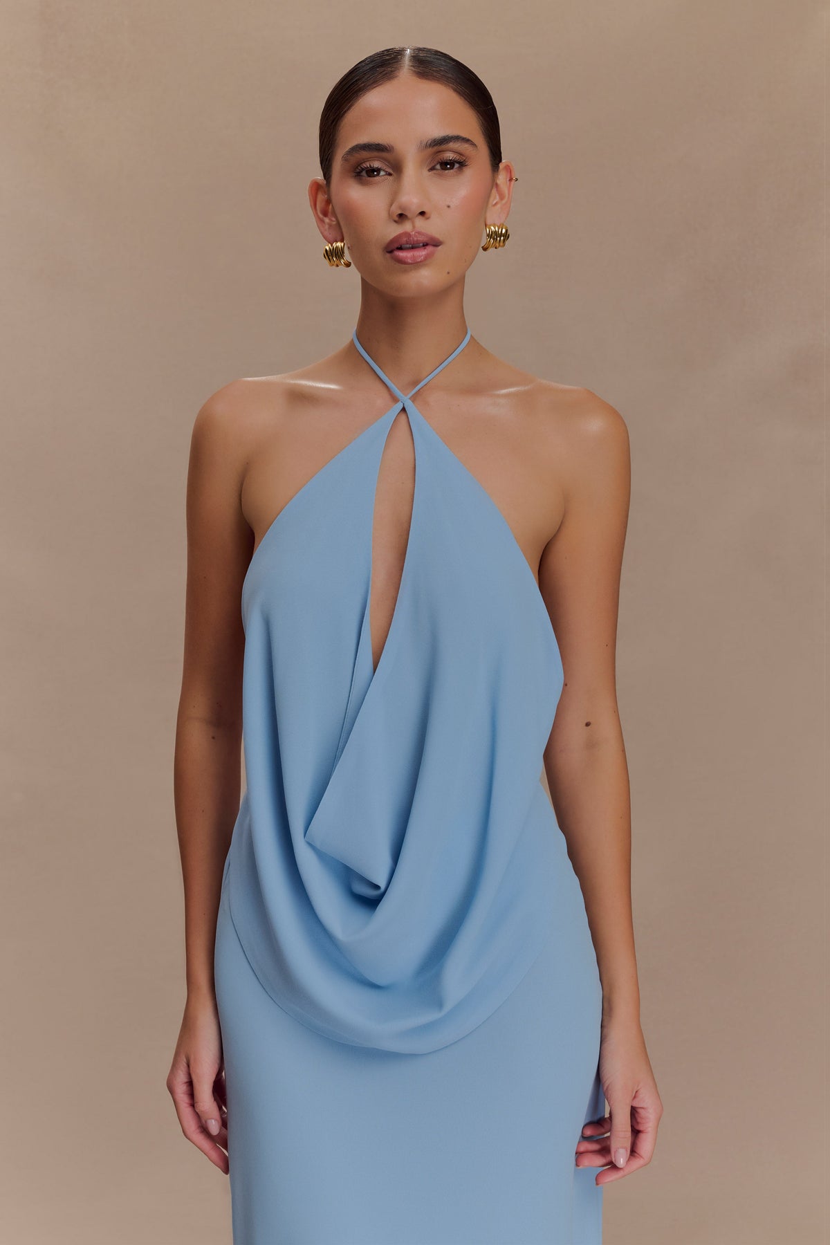 Katalina Chiffon Cowl Halter Top - Sky Blue