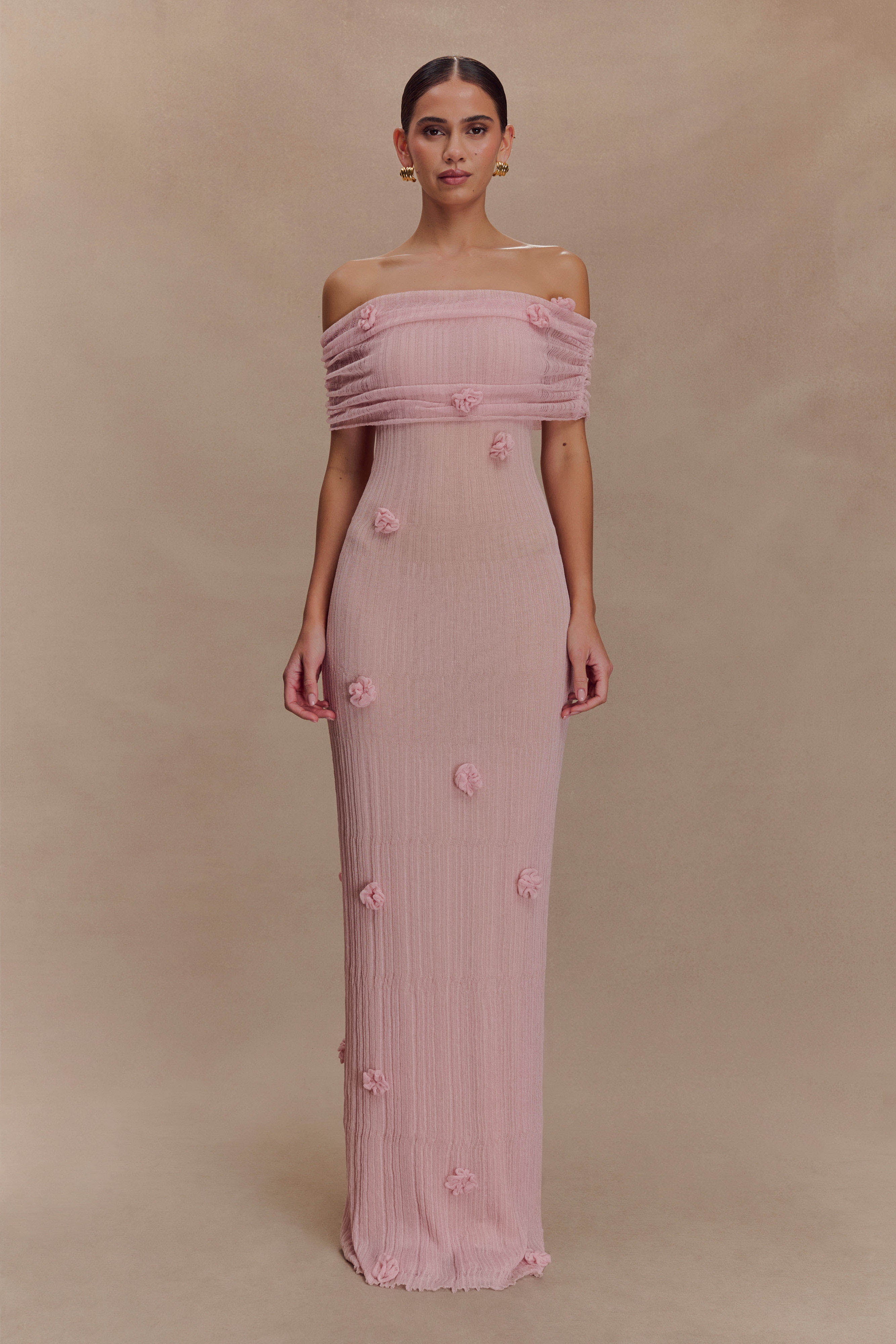 Brynn Orchid Knit Maxi Dress - Pastel Pink