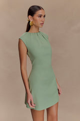 Ariana Pleated Neck Mini Dress - Sage