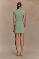 Ariana Pleated Neck Mini Dress - Sage