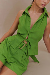 Scout Sleeveless Linen Shirt - Green