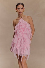Marigold Ruffle Halter Mini Dress - Powder Pink