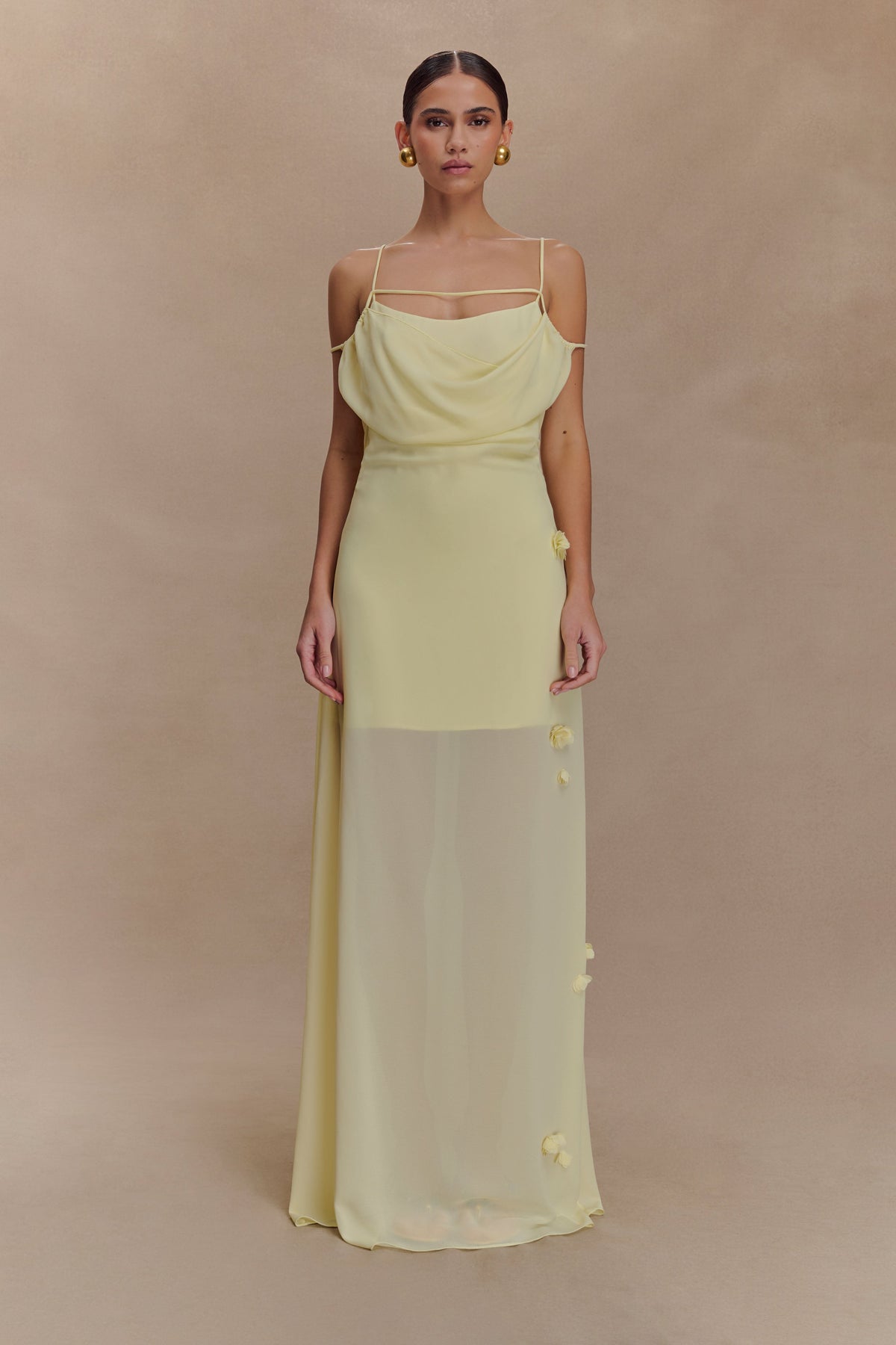 Rosalie Floral Chiffon Maxi Dress - Pastel Lemon