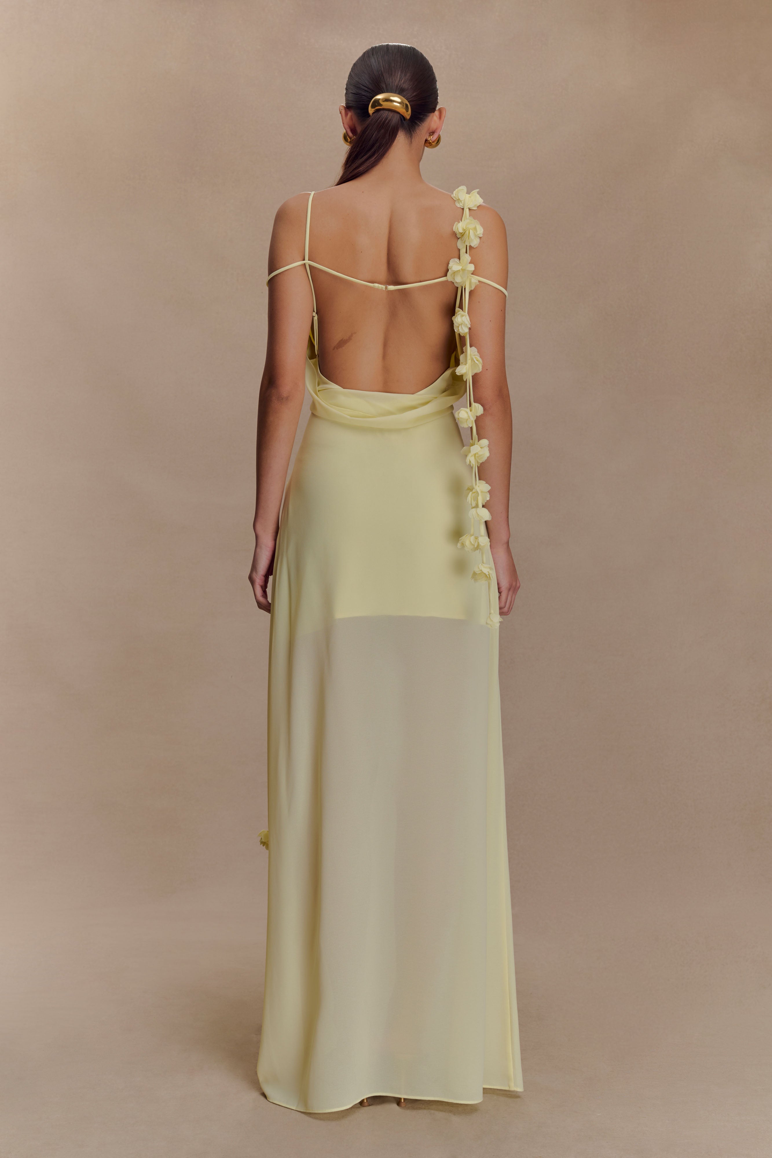 Rosalie Floral Chiffon Maxi Dress - Pastel Lemon