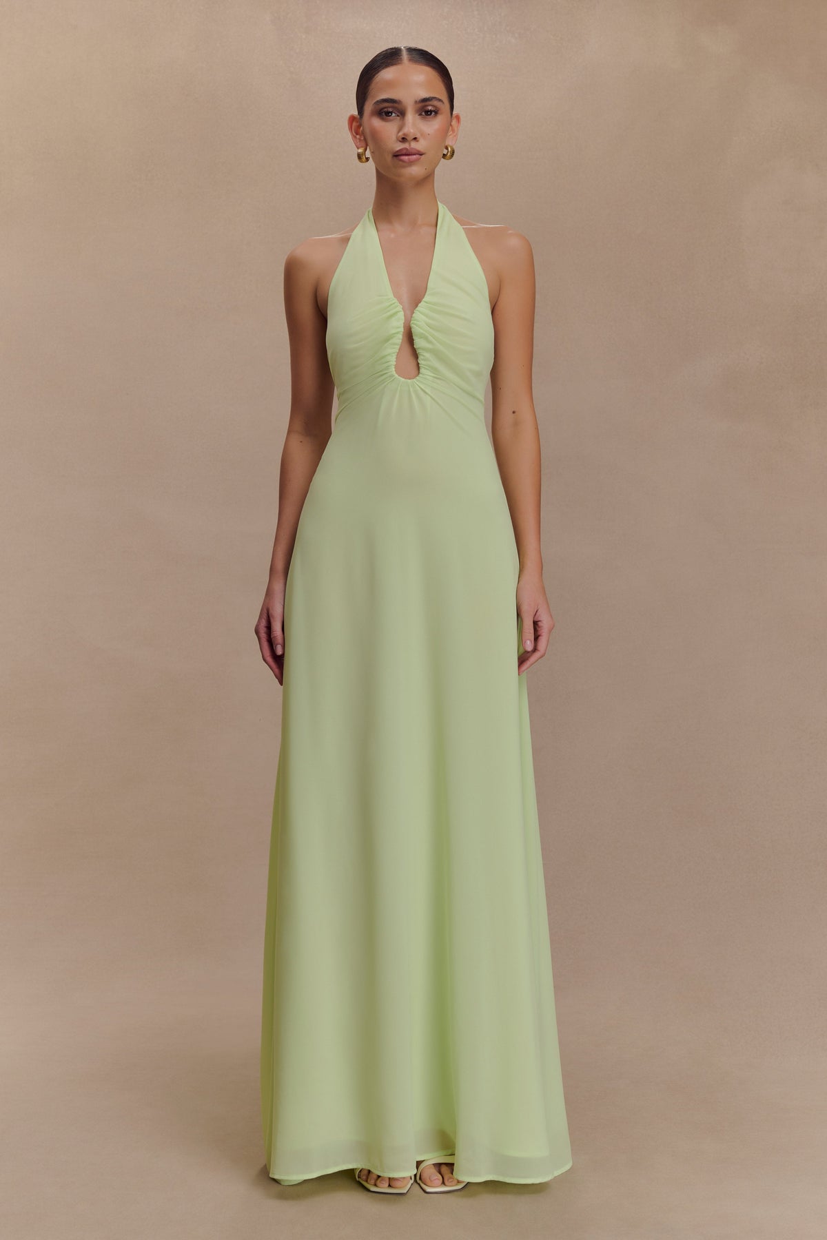 Malakhai Chiffon Halter Maxi Dress - Pastel Green
