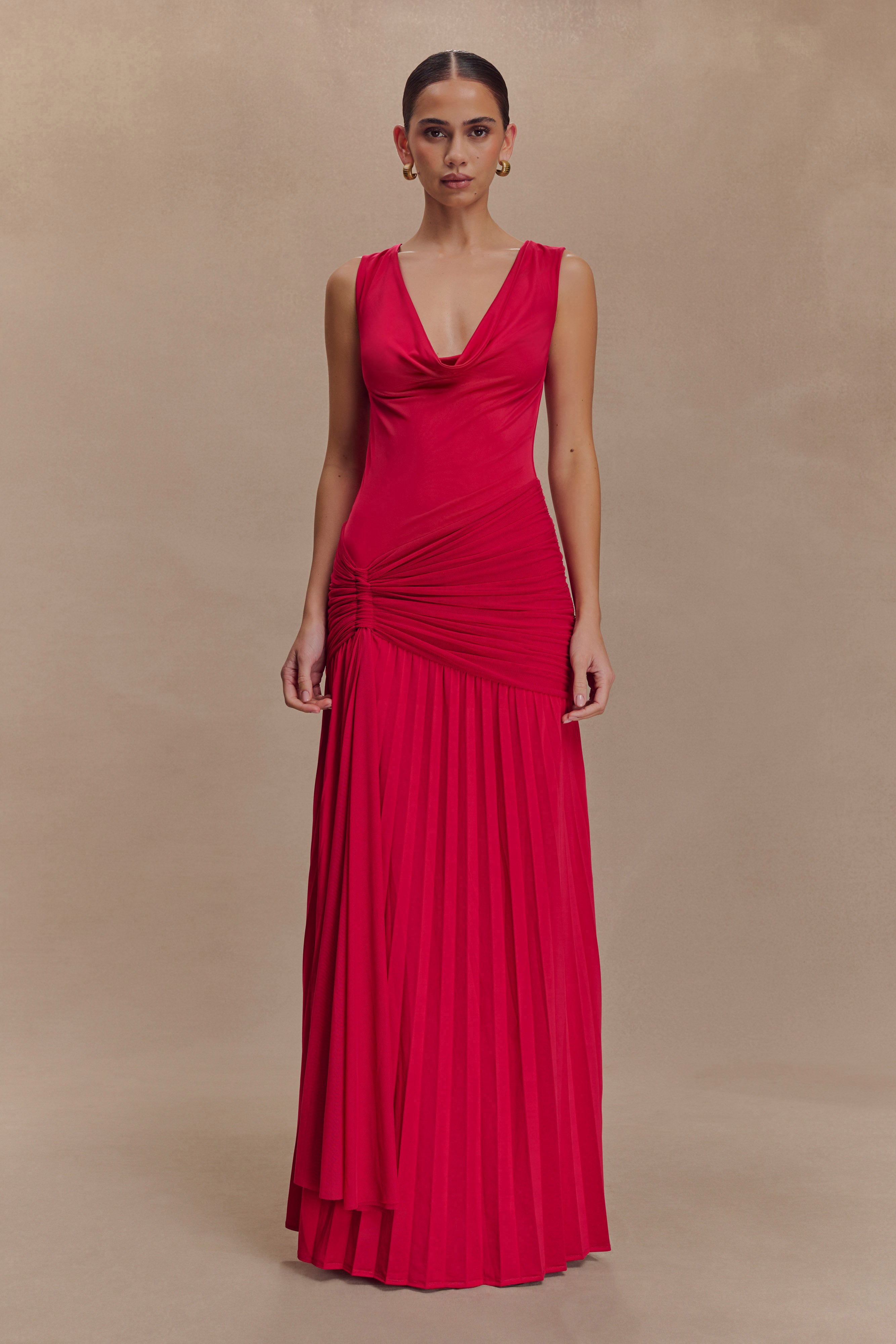 Dania Cowl Neck Slinky Maxi Dress - Fuchsia Pink