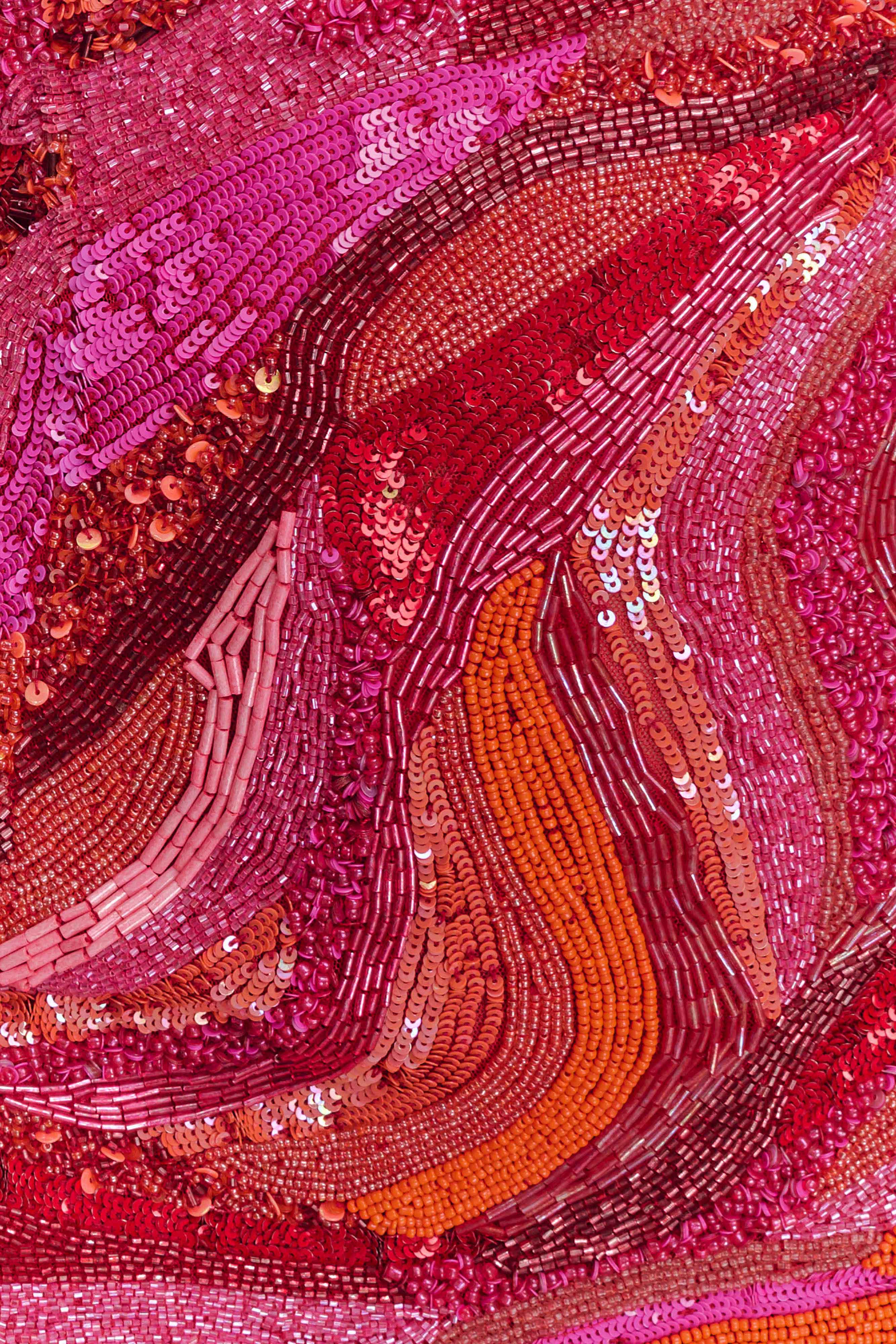 Eloise Hand Beaded Mini Dress - Pink Swirl Print