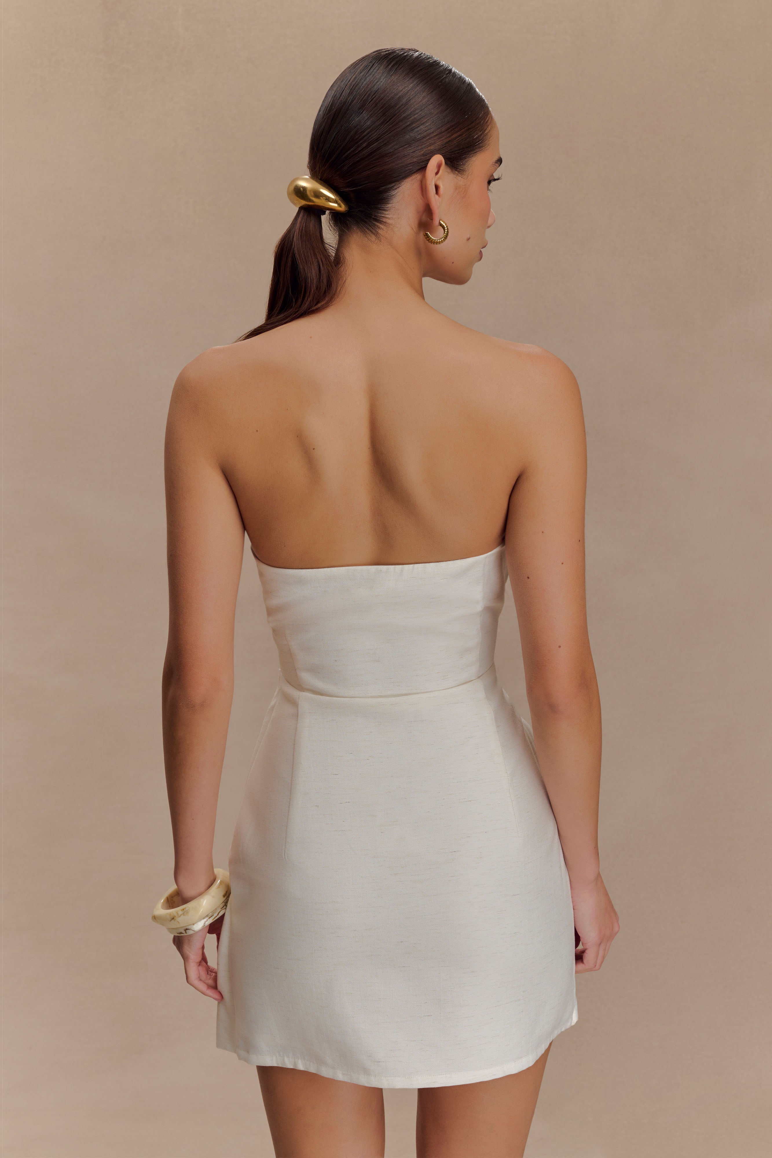 Steph Strapless Linen Mini Dress - White