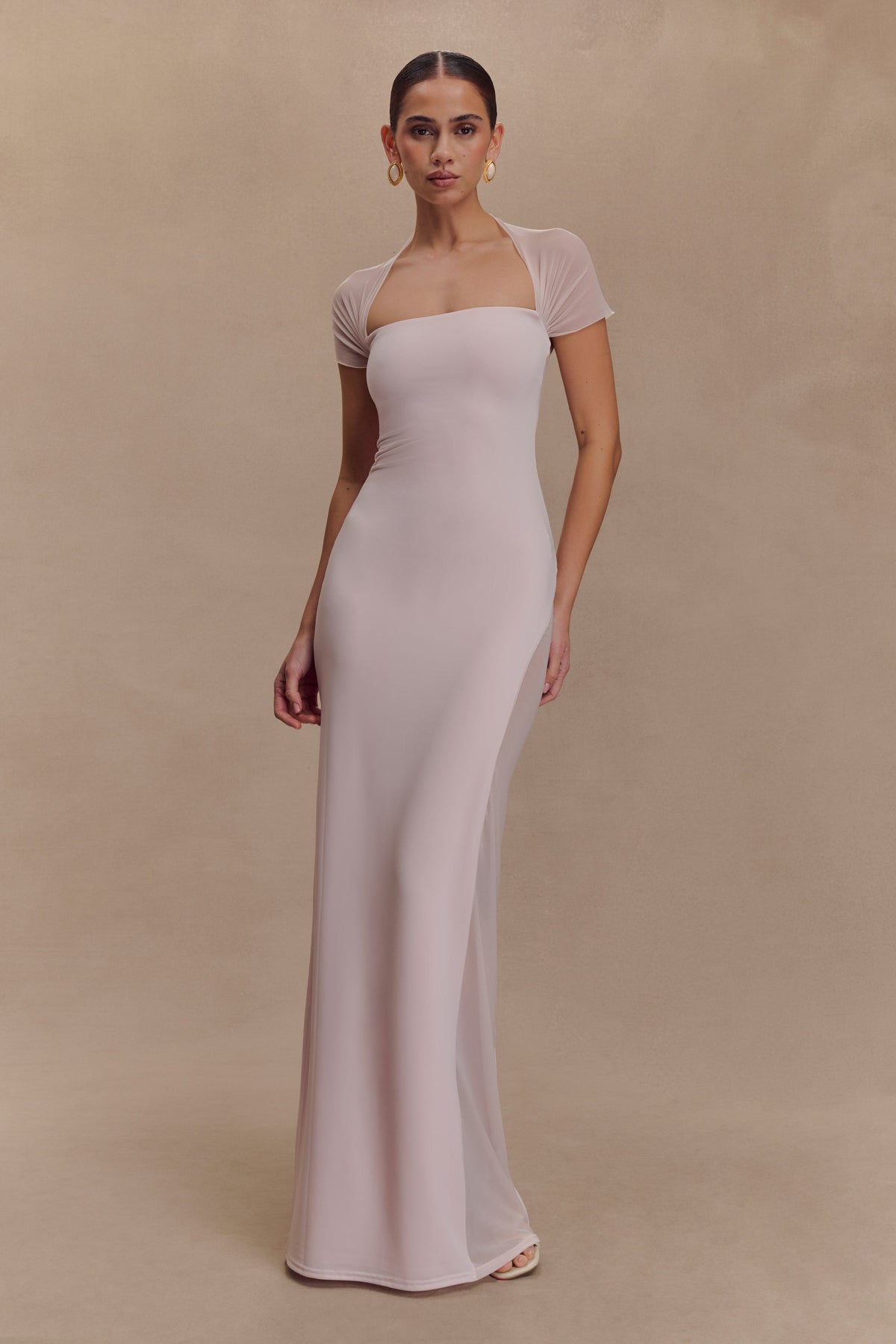 Wyatt Slinky And Mesh Maxi Dress - Pale Pink