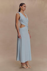 Raleigh Asymmetrical Slinky Midi Dress - Pale Blue