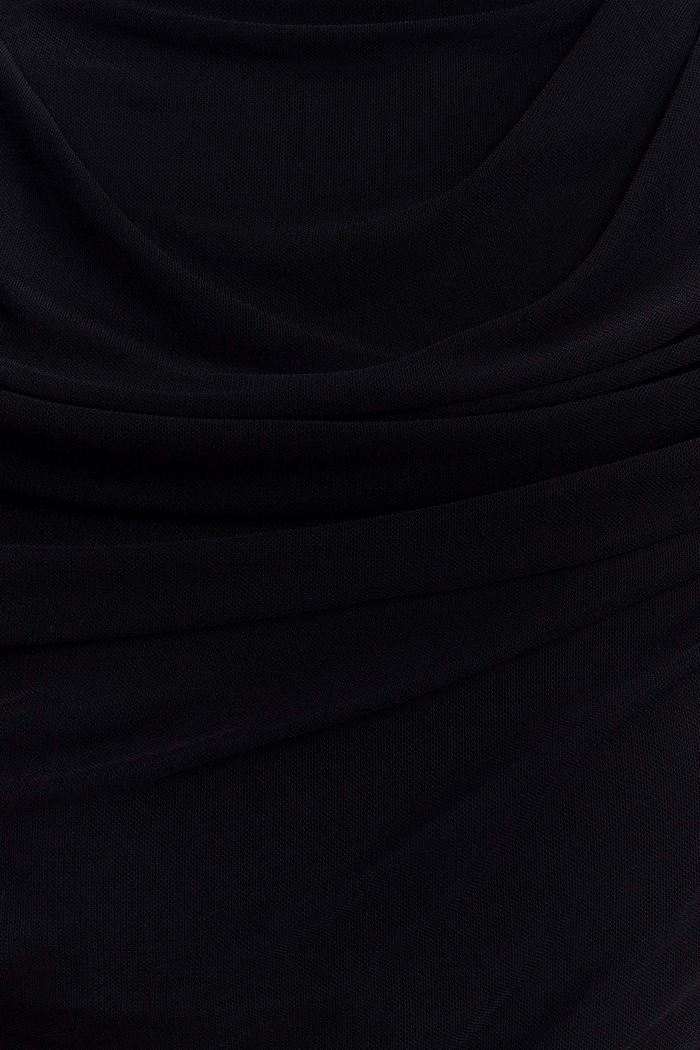 Pruedance Slinky Draped Top With Mesh Overlay - Black