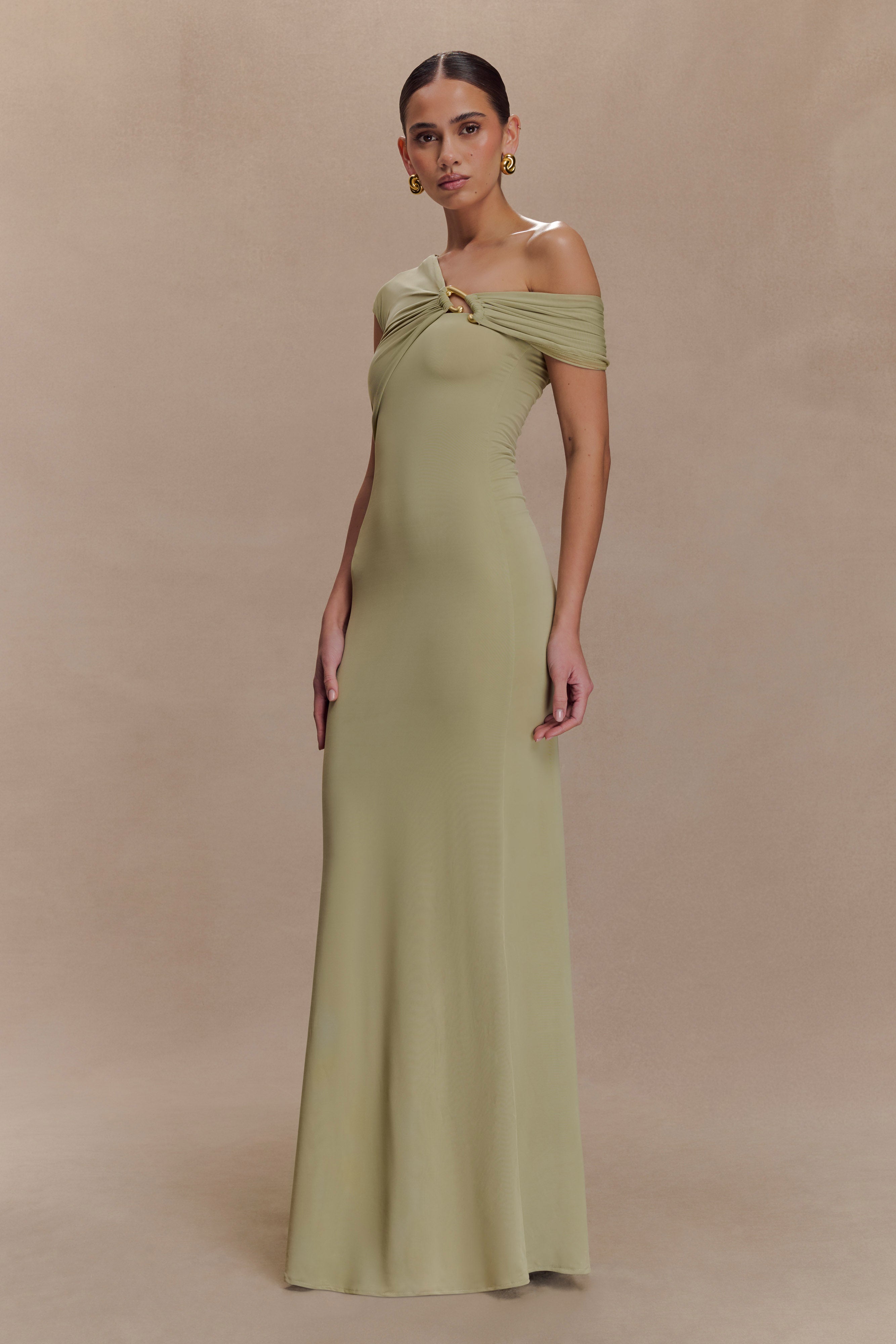 Ashford Asymmetrical Slinky Maxi Dress - Sage
